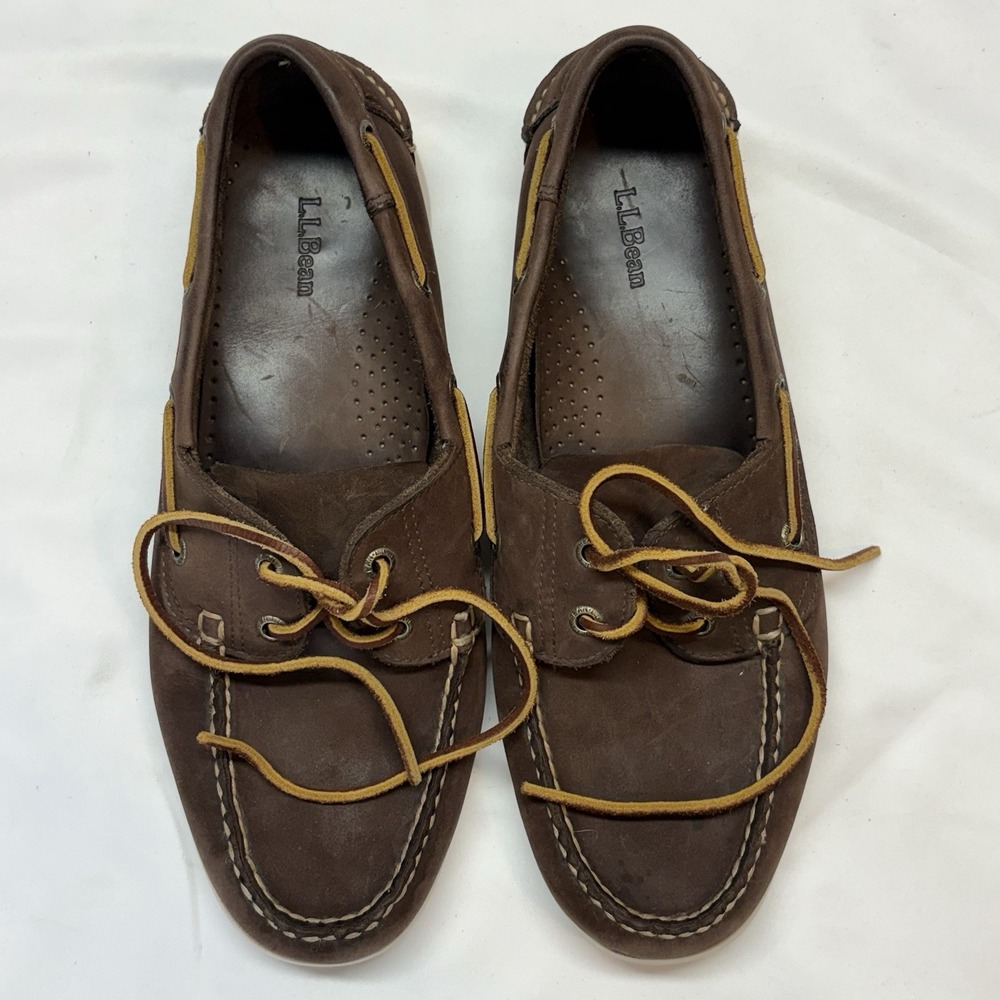 LL Bean Casco Bay Leather Boat Shoes Mens US 10.5 D Brown Moccasin Loafers‎ - Picture 9 of 14